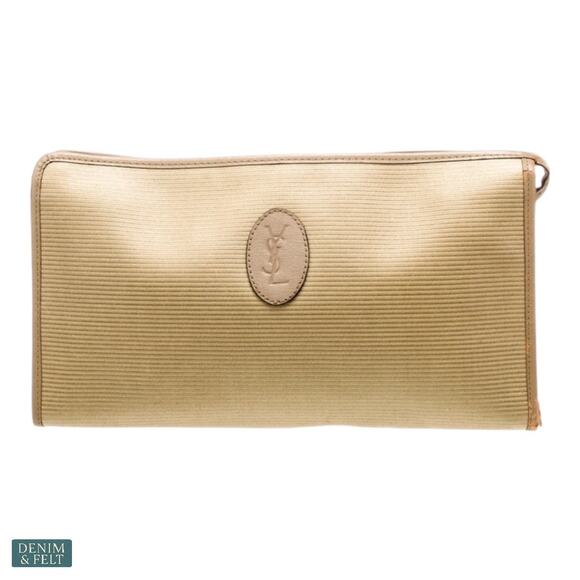 Yves Saint Laurent Brown Ribbed Clutch Travel Leather Trim Vintage Statement Bag - Picture 4 of 16